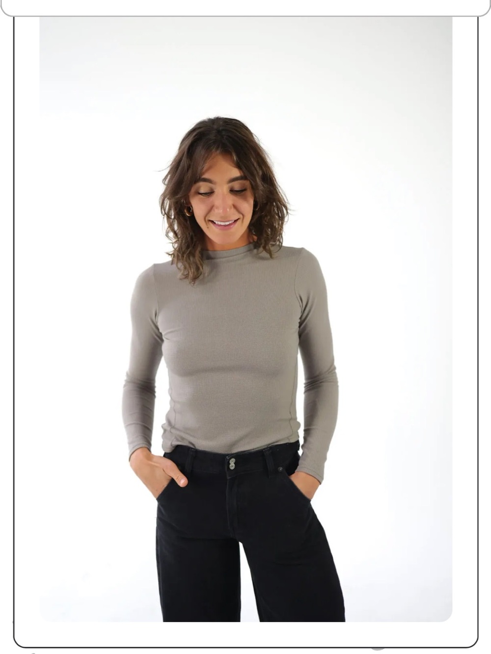 Allover Long Women's Mesa Long Sleeve Ribbed Mock Neck Top - Cinder